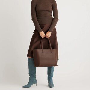 QUINCE Italian Leather Three Compartment Shopper Laptop Tote